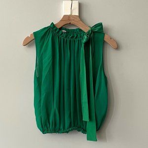 Miu Miu Emerald Green Bow Detail Sleeveless Balloon Top - Size IT 36